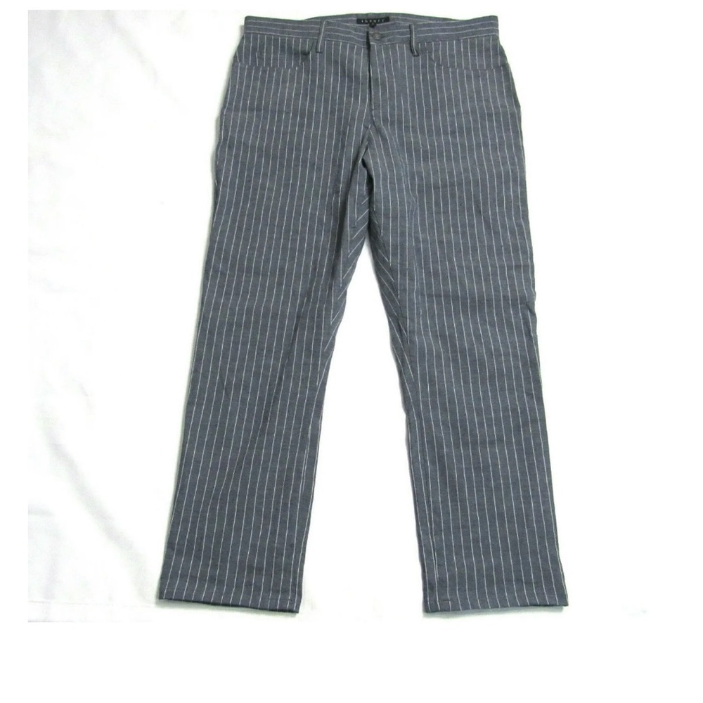 Theory Pants Womens Jordin Andria Twill Crop High Rise Blue White Pinstr…